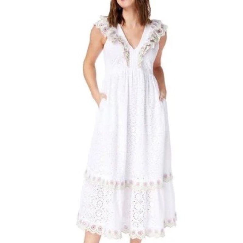 Roller Rabbit Dress White & Pastel Crochet Lace with Ruffles XS